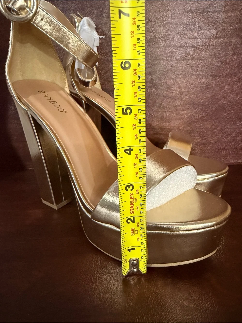 BAMBOO Metallic Gold Platform Block Heel Sandals 7.5